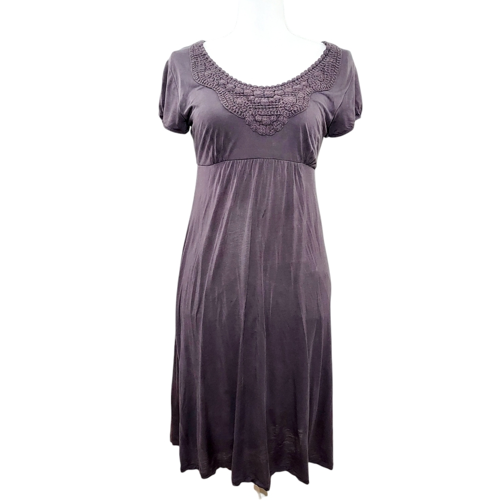 Boden gray embroidered neckline dress 8